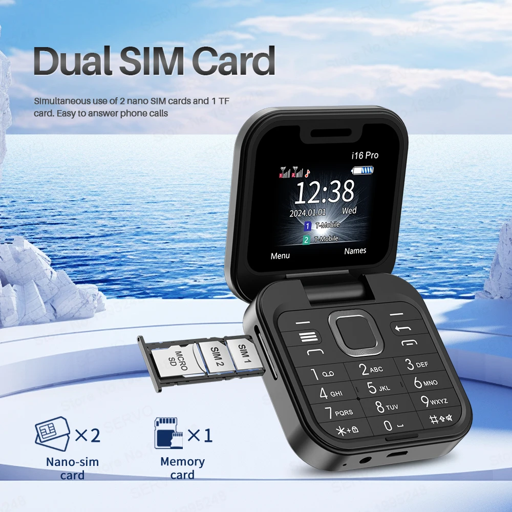 SERVO i16Pro Dual SIM Flip Small Mobile Phone Auto Call Record Speed Dial Magic Voice 1.77\