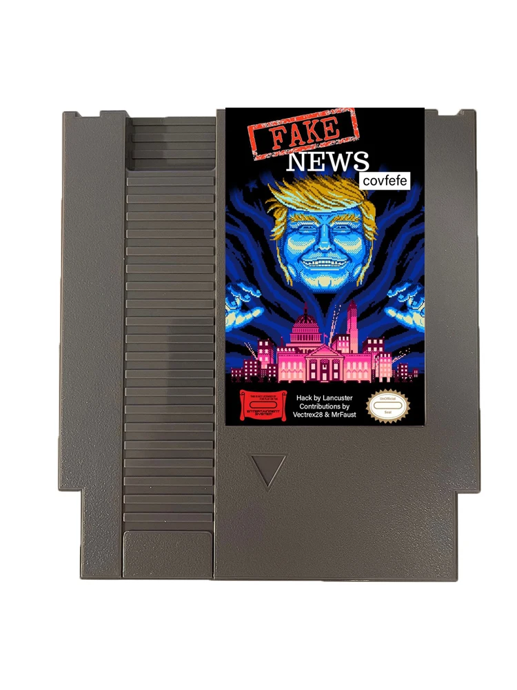 Fake News Covfefe NES Rom Hack - 8 Bit 72Pins بطاقة الألعاب PAl/NTSC USA VERSION Game Cartridge لوحدة التحكم NES الكلاسيكية - اللغة الإنجليزية