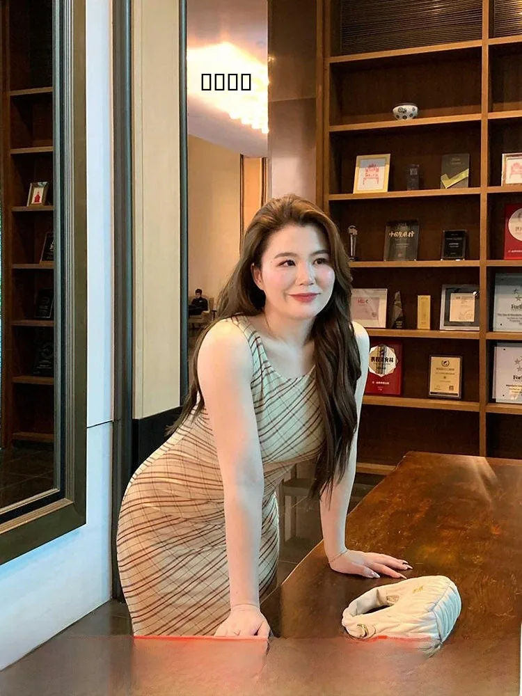 

Юбка-рыбка макси в клетку для полных женщин, с завышенной талией, приталенная, в корейском стиле, для офиса, весна