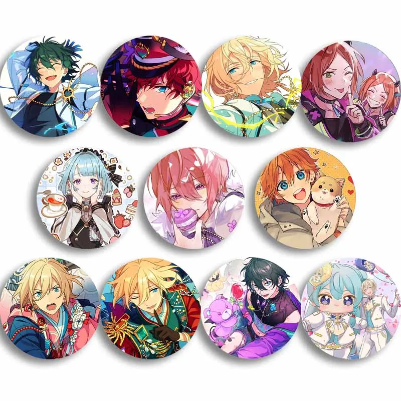 Game Ensemble Stars Lapel Pins Cartoon Figure Kiryu Kuro Hasumi Keito Badge Round Brooch on Backpack Jewelry Accessories Gifts