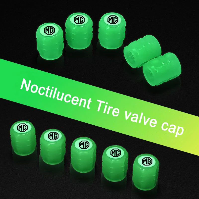 4Pcs Noctilucent Luminous Tire Valve Caps With MG Logo Light Storage Glow In Dark Hexagonal Tyre Stem Dustproof Protector Auto S view 2