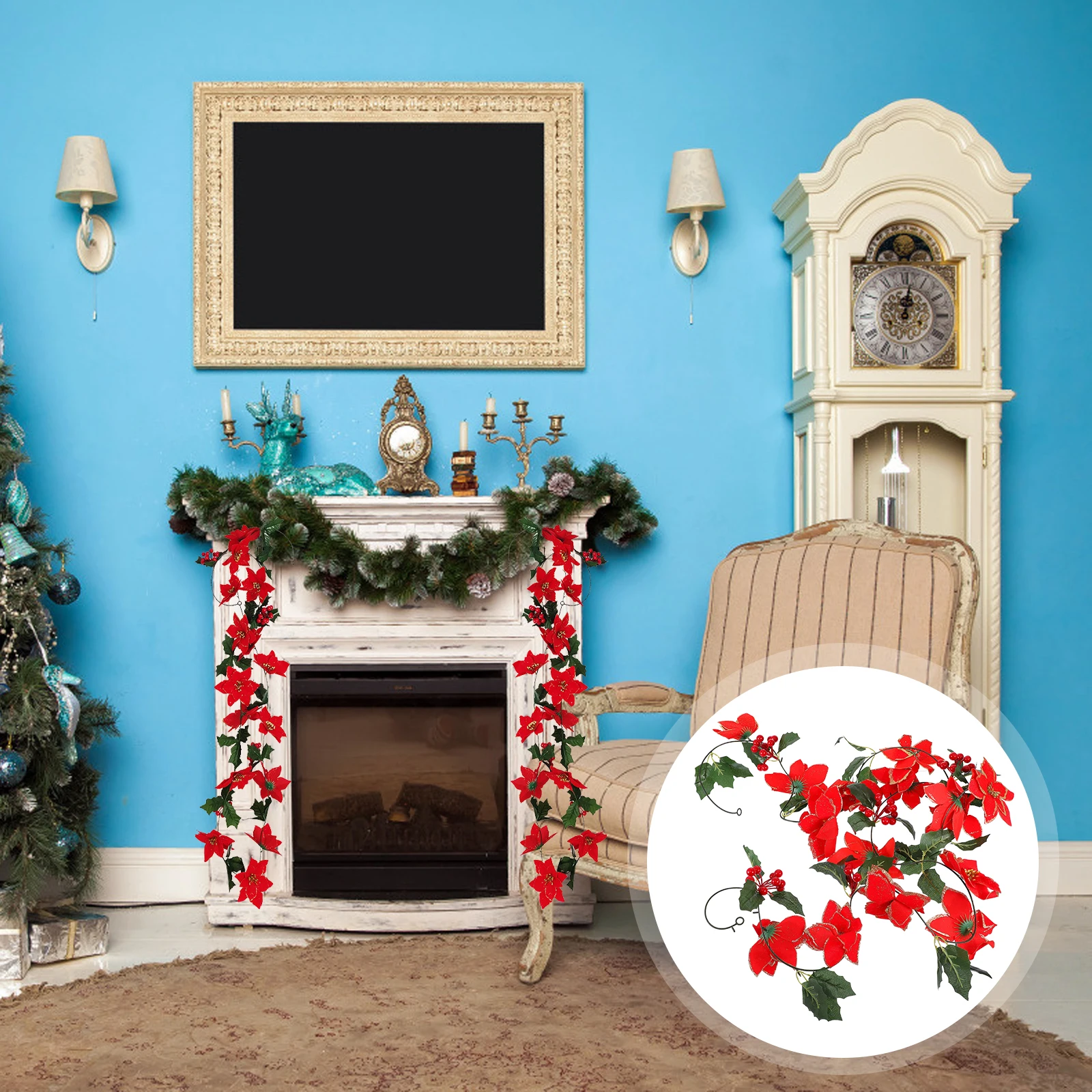 

Christmas Flower Cane Faux Berry Rattan Simulation Artificial Decorations Red Silk
