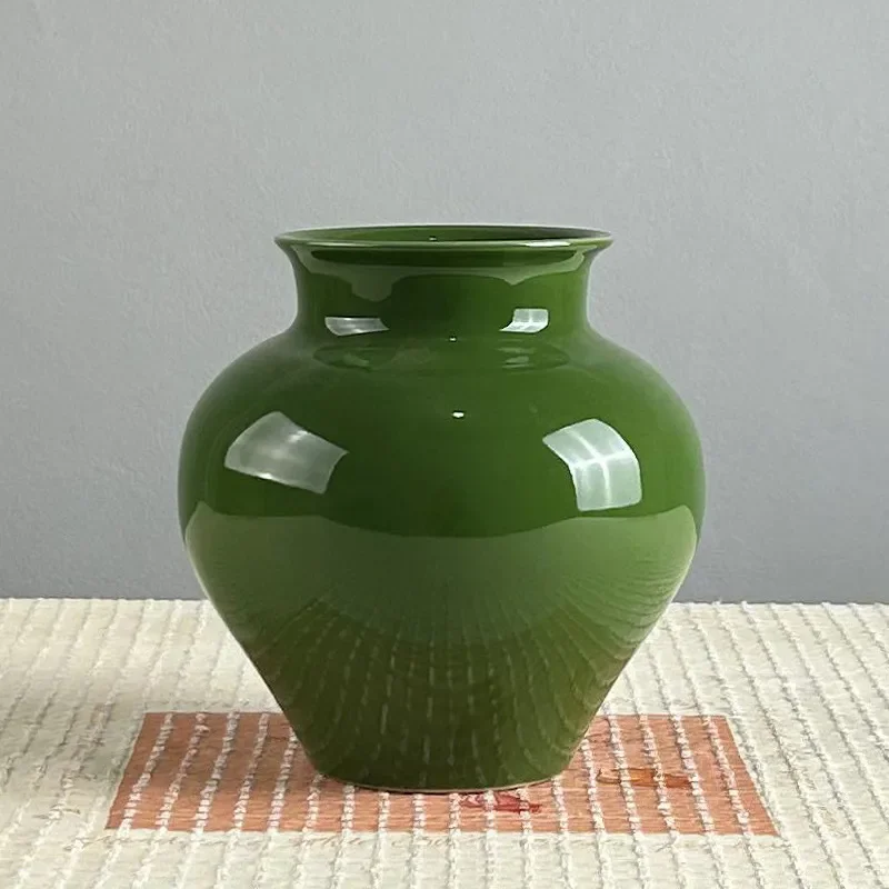 for Jingdezhen Modern Simple Green Moon Jar Ceramic Vase for Dried Flowers Simulation Flowers Decorative Entrance