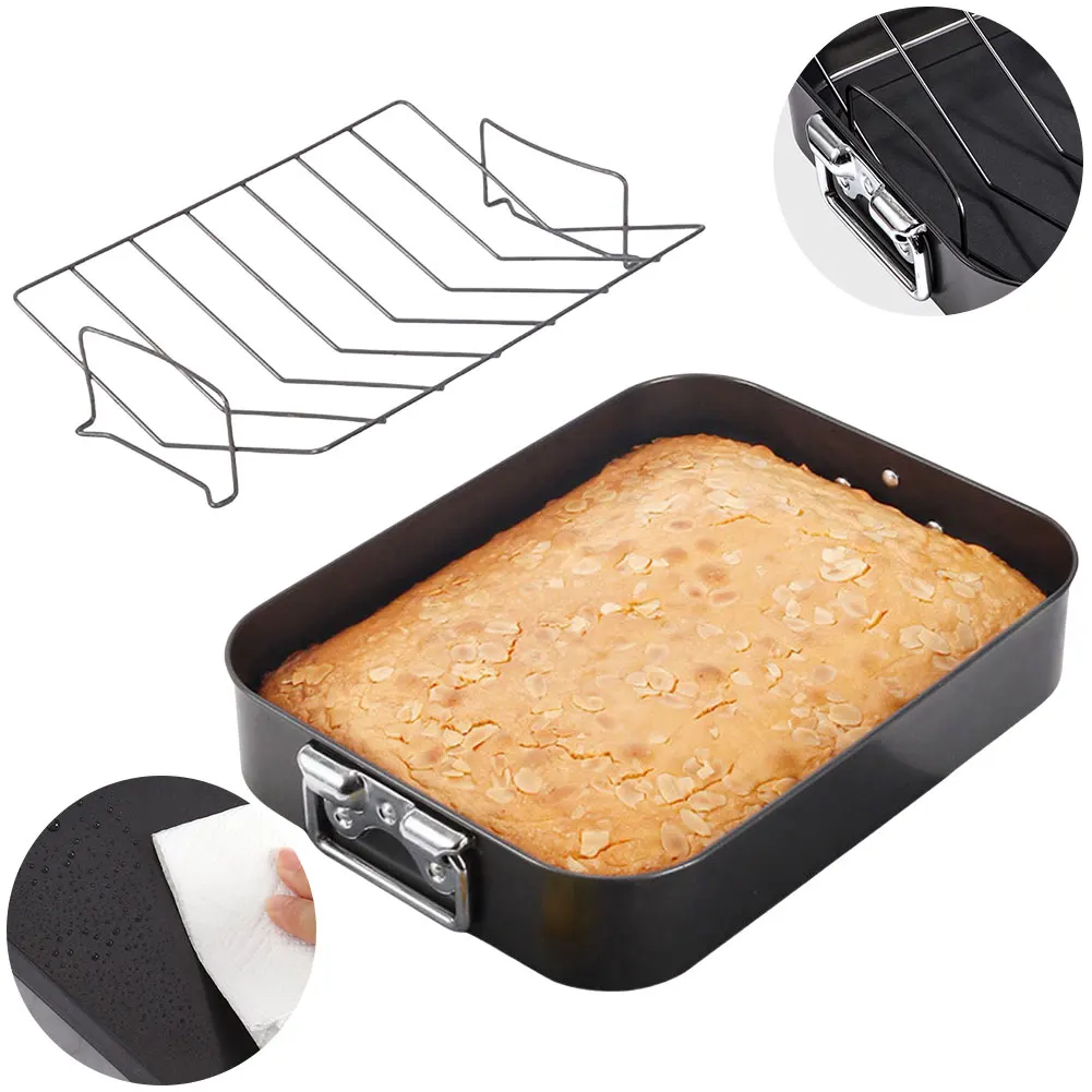 

Deep Roasting Tin with Rack Multi-Function Non-Stick Baking Tray Dishwasher Safe High Temperature Resistance for Home Kitchen