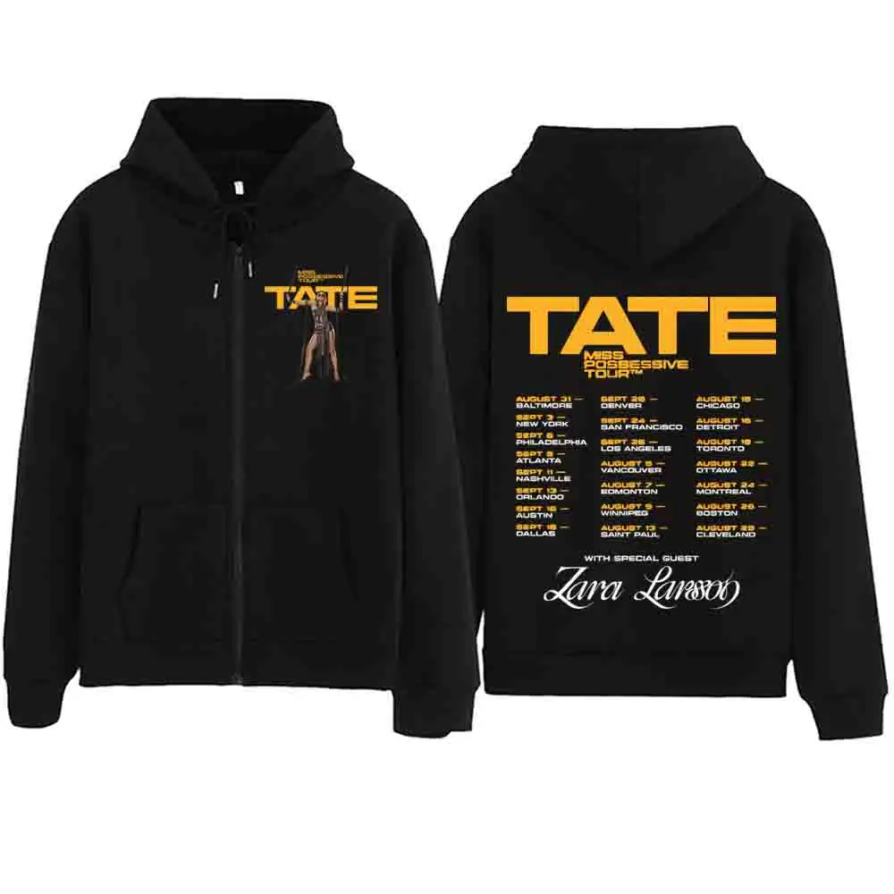 Tate McRae Miss Possessive World Tour 2025 Zipper Hoodie Harajuku Pullover Tops Popular Music Sweatshirt