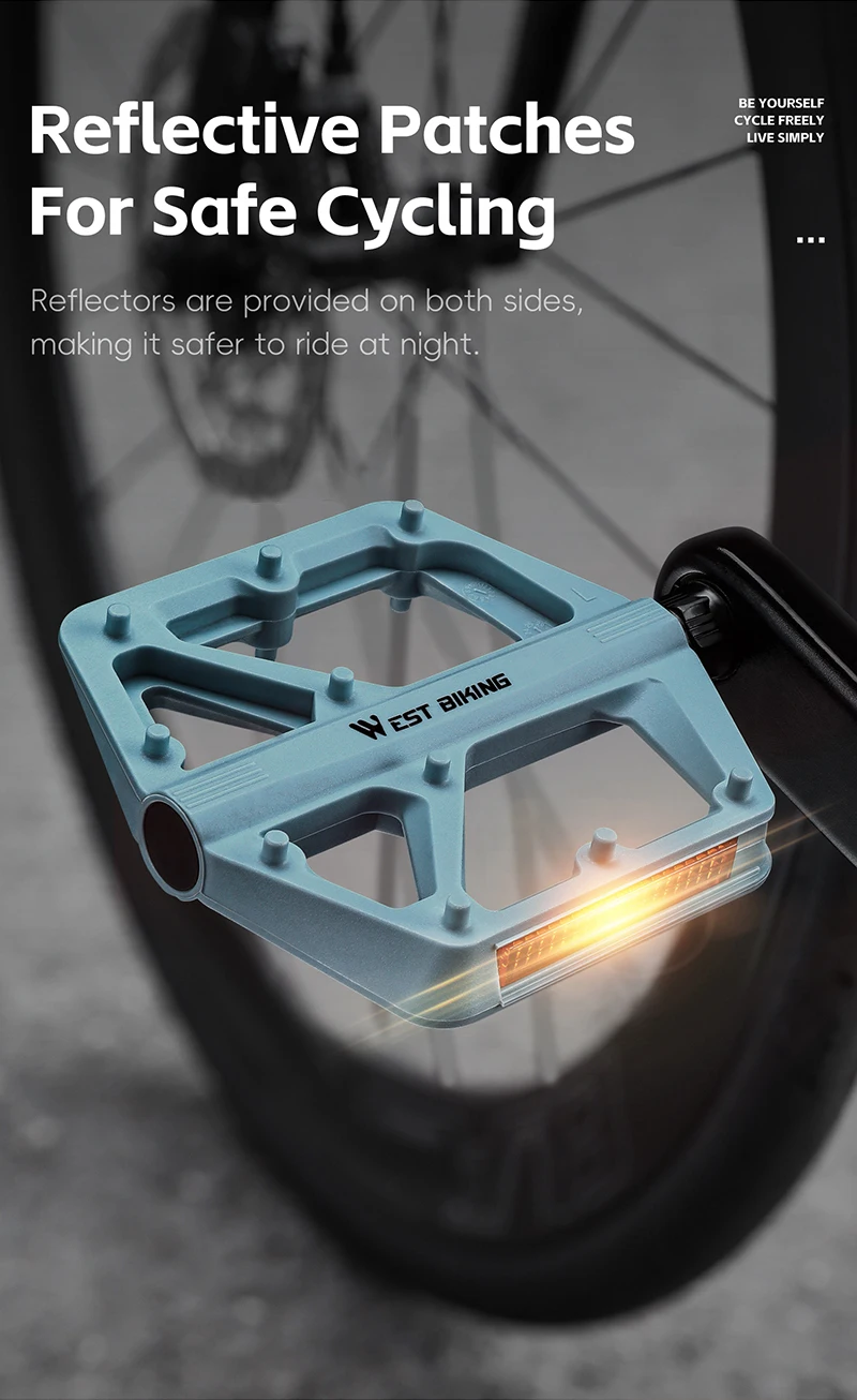WEST BIKING Nylon Fahrradpedale mit DU-Lager, ultraleichte, reflektierende Fahrradpedale für BMX, MTB, Rennrad, flache Plattform, Fahrradteile, farbenfroh – Detail 10