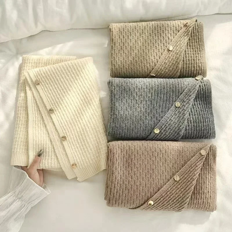 25Теплый вязаный однотонный шарф, толстый однобортный шерстяной шарф, горячая распродажа, шаль, женская накидка с открытой стороной, тканый кардиган, пончо, палантин