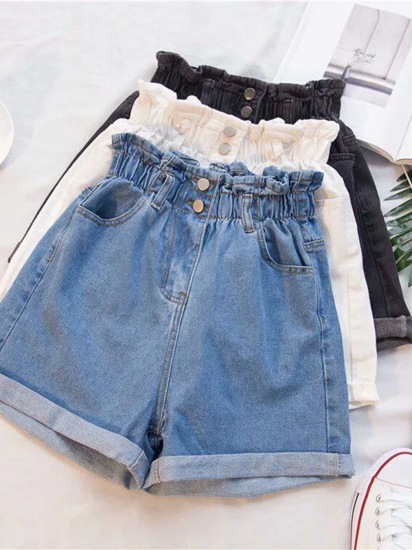 

Elegant Women's High Waist Wide Leg Jeans Shorts Spring Fashion Loose Slimming High Waist Denim Shorts Commute Style