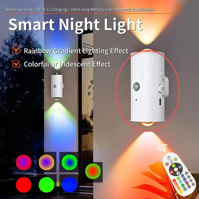 [C] Cat Eye Dual Head Motion Sensor Wall Light 16 RGB Colors Auto On/Off Magnetic Mount For Bedroom Hallway