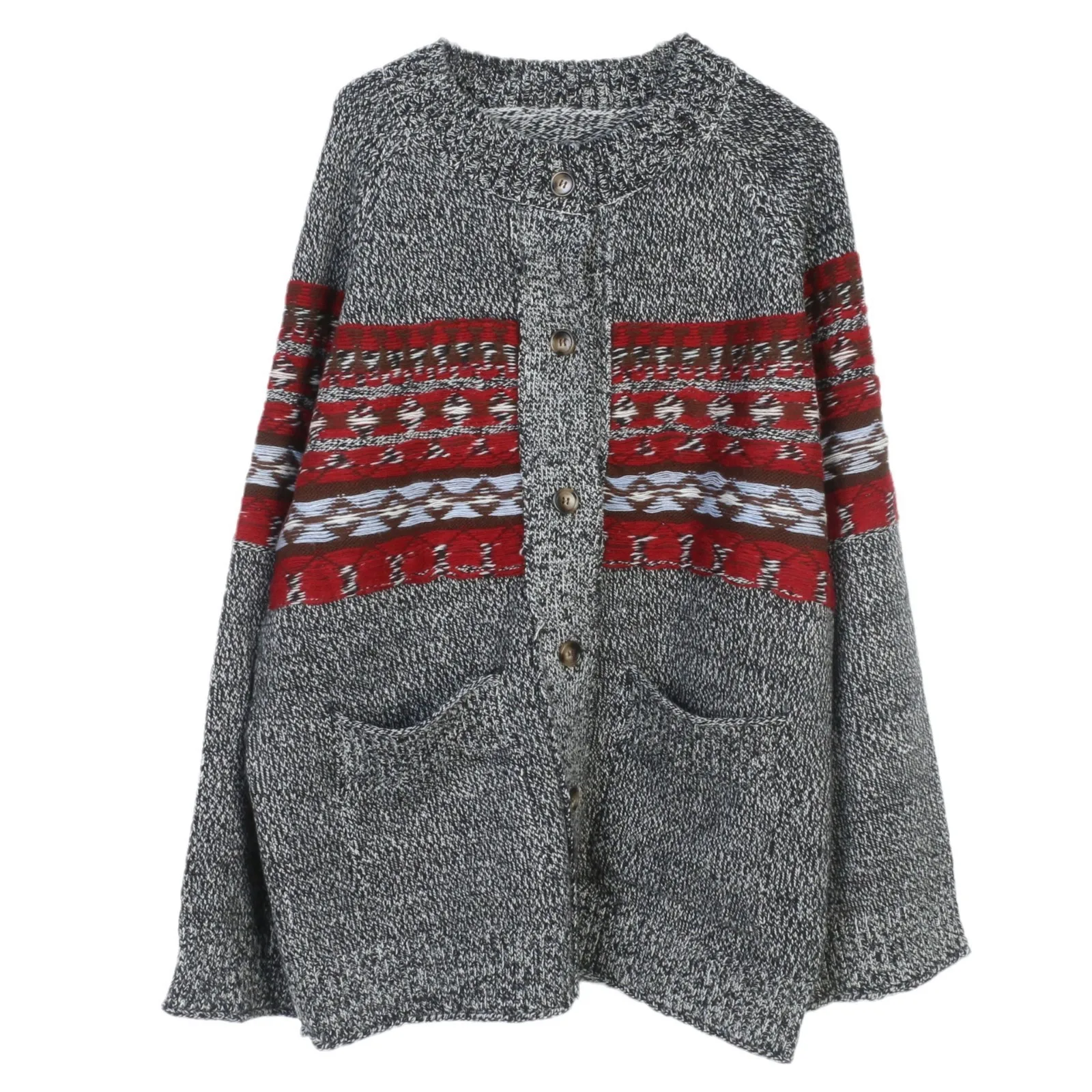 

Grey Knitted cardigan jacket women Retro 2025 autumn/winter casual loose lazy style thick basic Simple