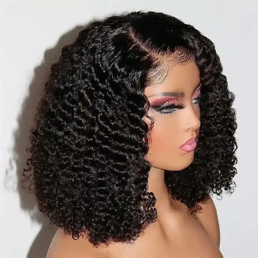 Peruca Curta de Cabelo Humano para Mulheres, Perucas Kinky Curly, 13x4 Lace Frontal, Caçador, Brasileiro, Remy