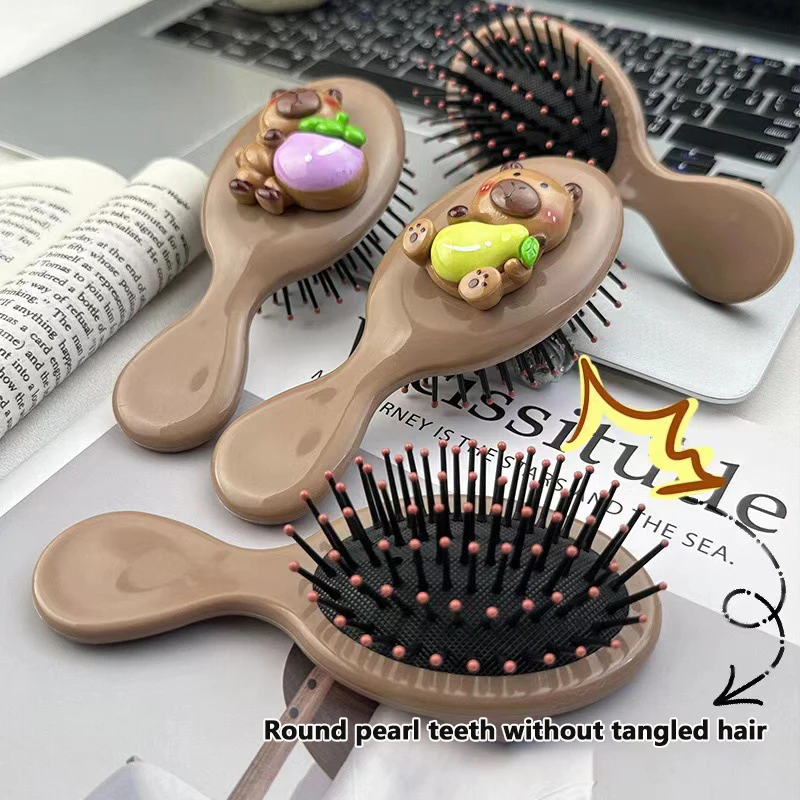 Cute Cartoon Folding Hair Comb With Cosmetic Mirror For Girls Air Cushion Massage Portable Comb Kids Dress Up Makeups Gifts