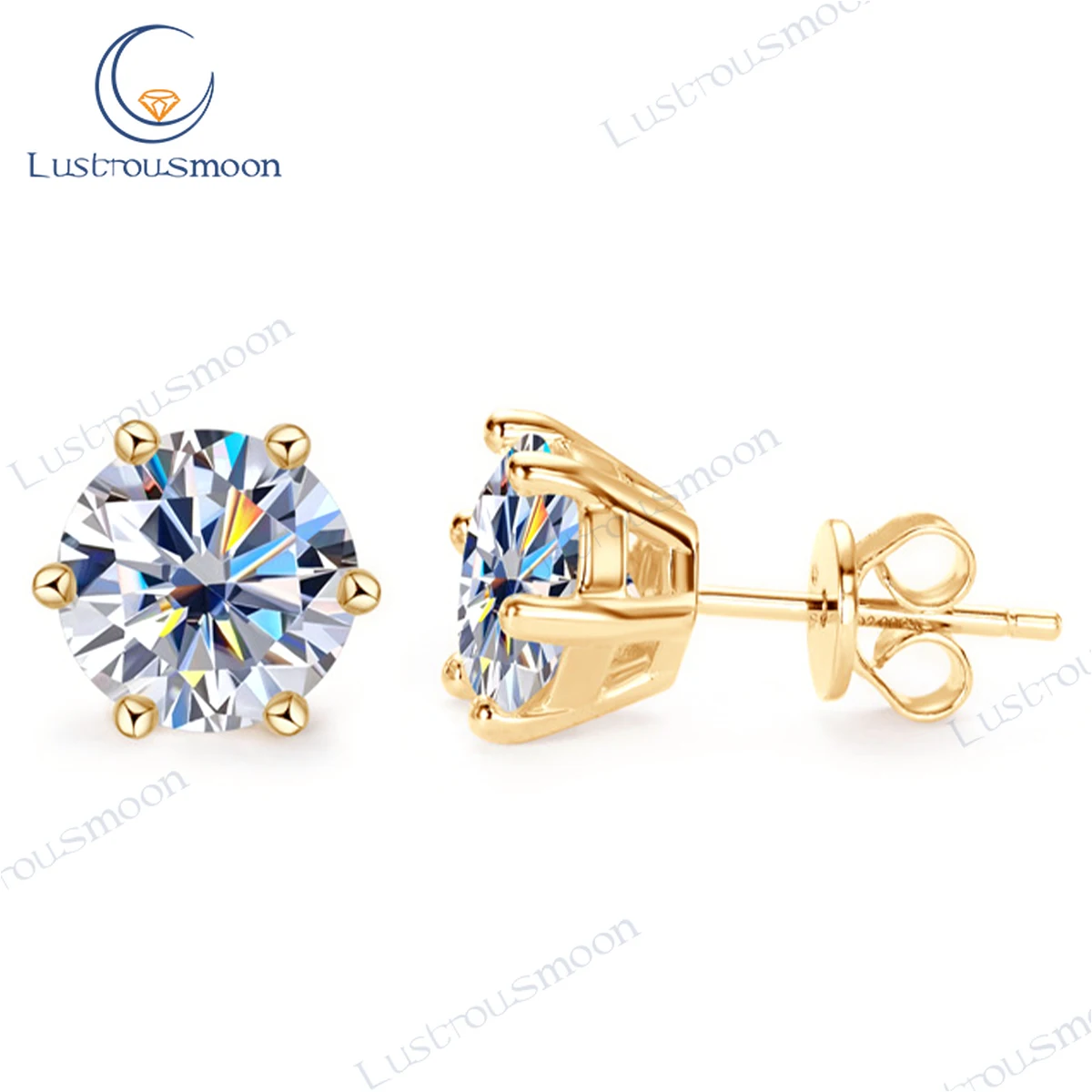 

Classic Earrings Moissanite Jewelry Gemstone D Color Six Prongs Setting S925 Silver Plated Yellow Gold With GRA Certificate