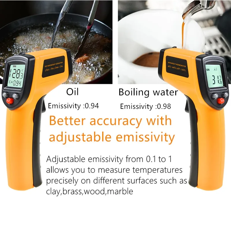 Infrared Thermometer , Handheld Heat Temperature For Cooking Tester, Pizza Oven, Grill & Engine - Laser Surface Temp Read