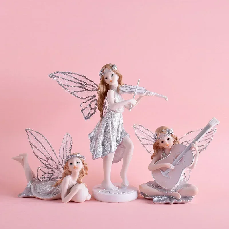 European Musical Instrument Girl Angel Resin Decoration Ornaments Art Children's Room Cello Guitar Flower Fairy Figurines Crafts