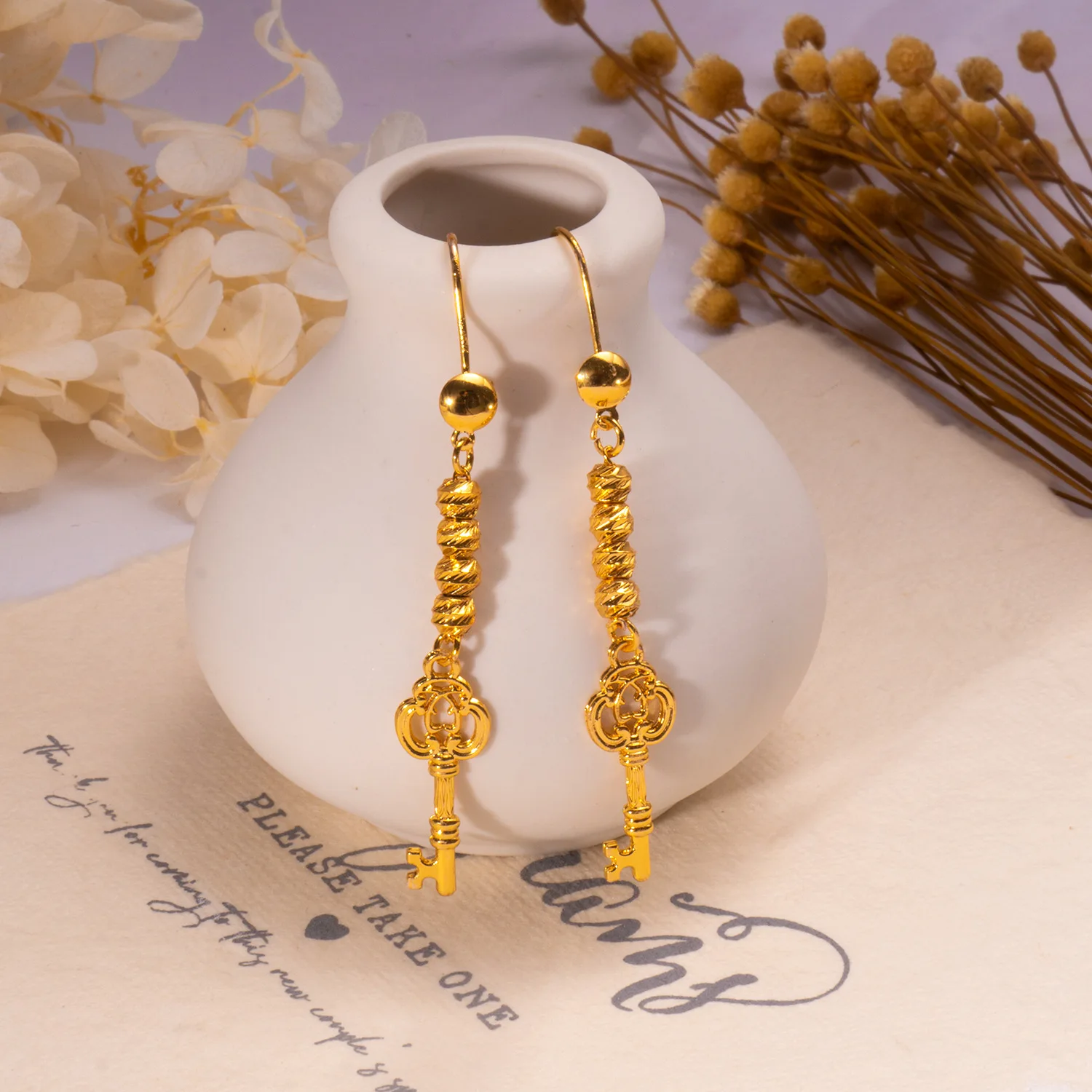 9999 Gold Ear Jewelry - Long-style Fringe Keychain Earrings - Retro and Simple Ear Decorations