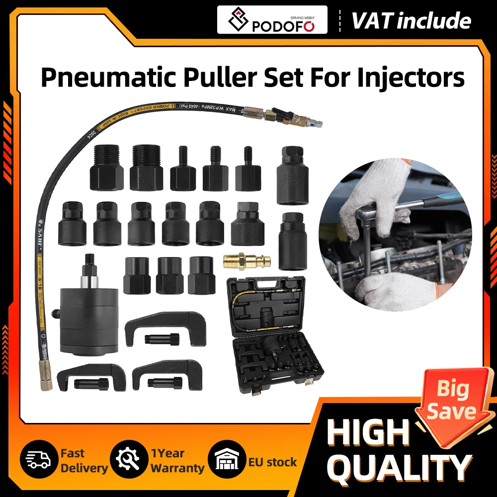Podofo Kit professionnel de 24 extracteurs d'injecteurs diesel à vibration pneumatique pour la réparation automobile
