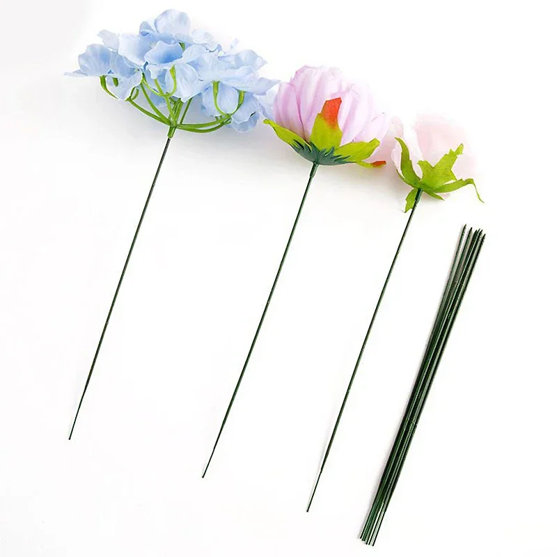 100pcs Plastic-clad Iron Flower Stem For Artificial Hydrangea Rose Flower Head Stick Rod Wedding Home Flower Stub Stems Decor