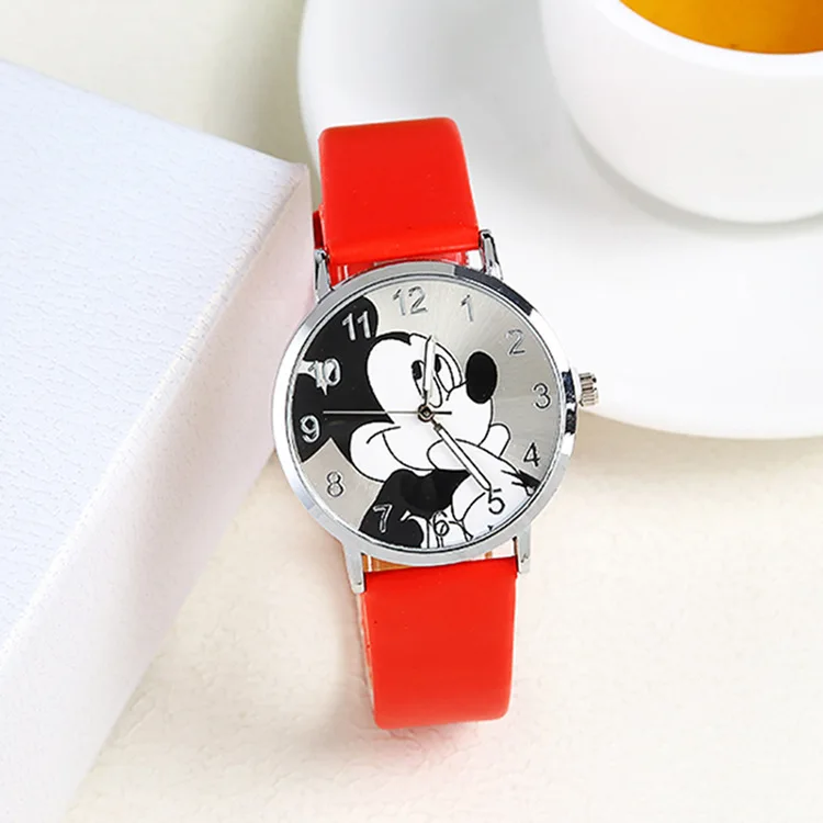 Disney Mickey Mouse Women Watches for Girls Black Leather Strap ultrathin Ladies Watch Quartz Clock Wrist Relogio Feminino