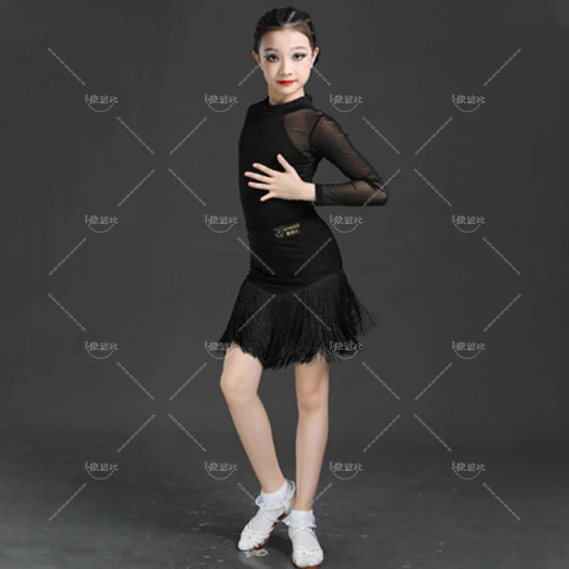 2024 Black Suits Latin Performance Summer Children's Girls Practise Training Dress Dancing Clothing Stage Performance Uniforms