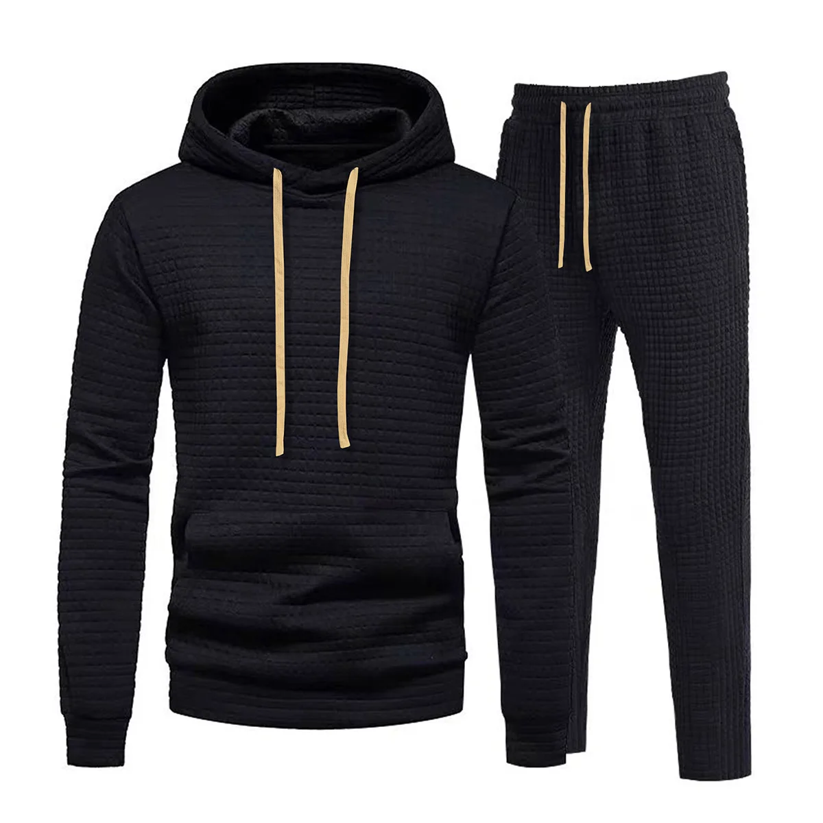 

2-Piece Men's Hoodie and Sweatpants Set, Waffle Fabric with Drawstring Design, Suitable for Daily Casual Sports and Travel