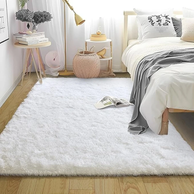 Soft White Fluffy Shaggy Area Rugs Ultra Thick Plush Large Carpets For Living Room Bedroom Anti-Slip Nordic Home Decor Floor Mat