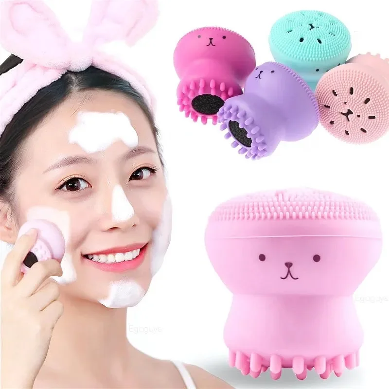 1pc Octopus Silicone Facial Cleansing Massage Brush Face Wash Makeup Removal Brush Portable Soft Sponge Face Massagers