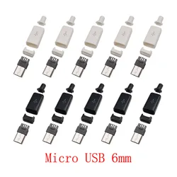 10Pcs Micro USB 5 Pin Soldering Type Male Plug Connector 5P MicroUSB Tail Charging Socket DIY Repair Plugs 4 in 1 Black White