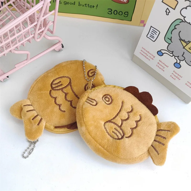 Creative Japanese Taiyaki Plush Headphone Bag for AirPods Case Women Lipstick Bluetooth Headphone Data Cable Bag Kid Coin Purse