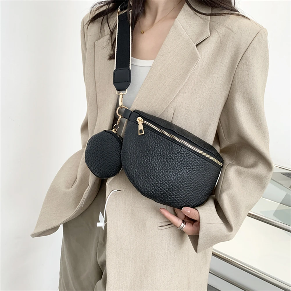 Fashion Women Pu Shoulder Bags Solid Color Designer Ladies Crossbody Bags with Small Coin Purse Wide Strap for Travel Shopping