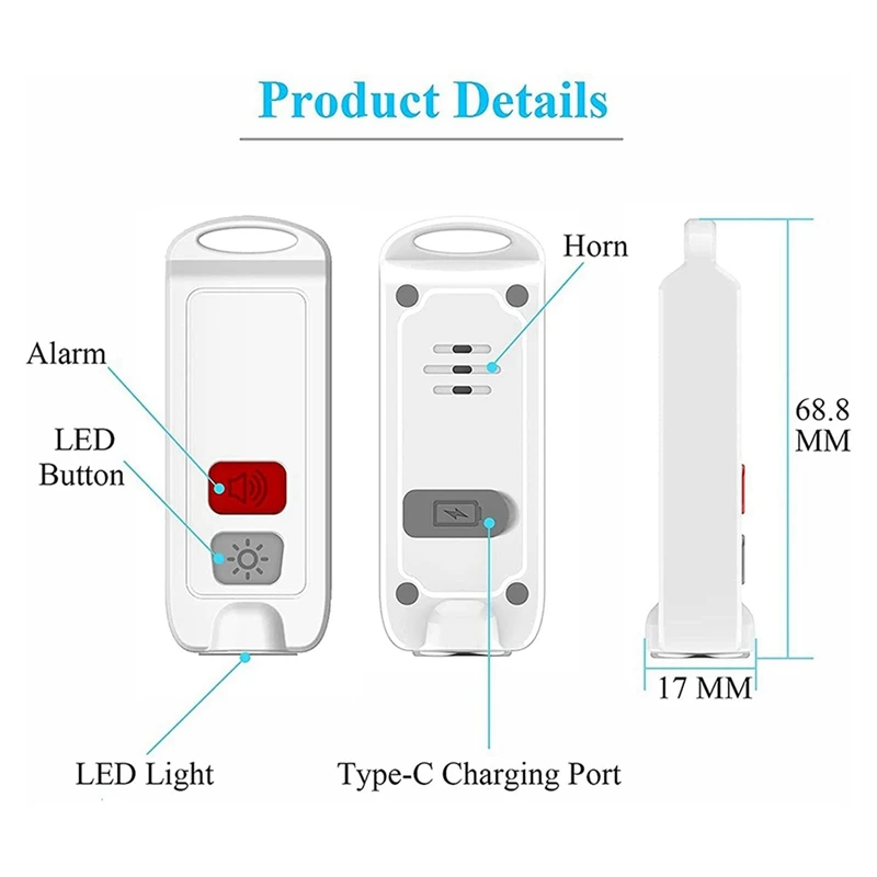 4X Alarm pribadi, Alarm keselamatan untuk wanita dengan lampu LED SOS, sirene 130DB, gantungan kunci tahan air perangkat suara untuk anak-anak orang tua