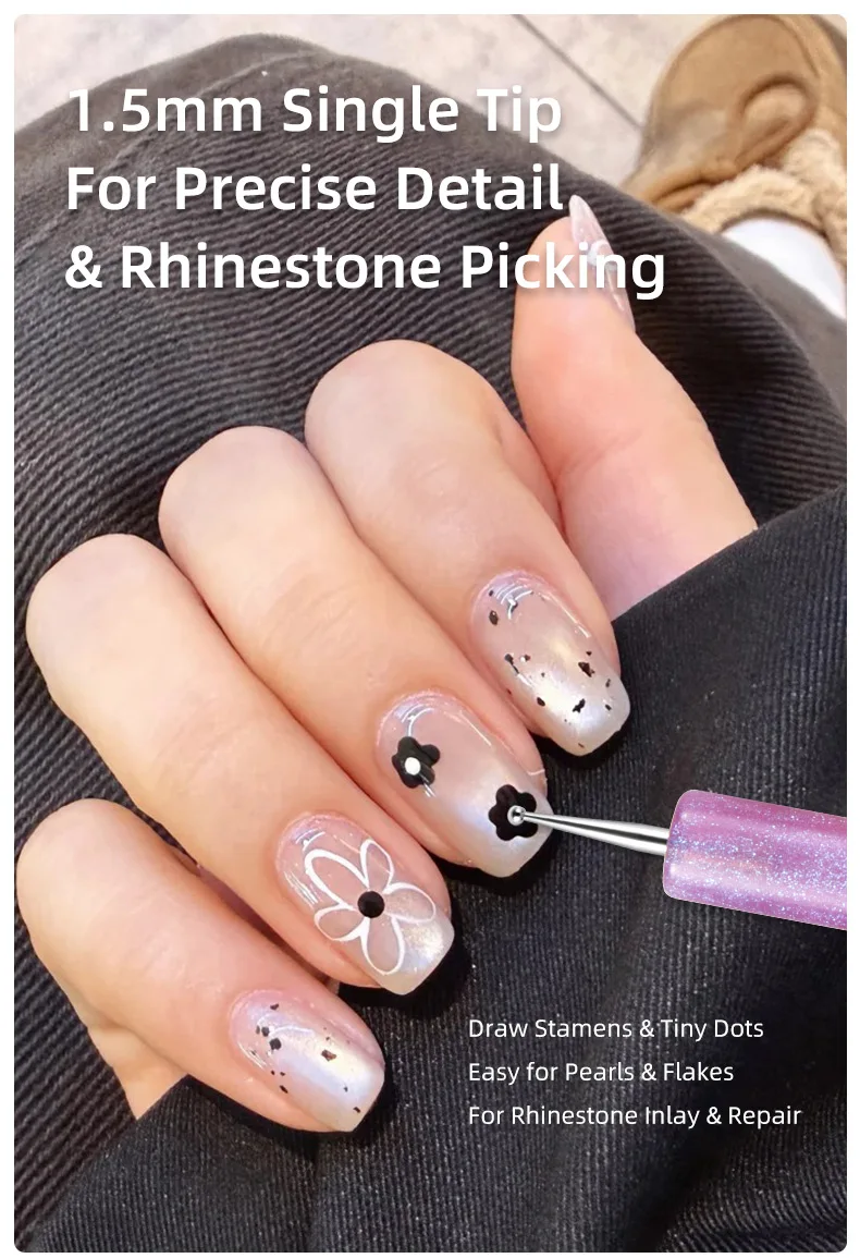 DIY Nagelkunst 5-Blütenblatt-Punktierwerkzeug Blumenformer Doppelendiger Strass-Picker zum Zeichnen winziger Punkte Glitzer-Griff Maniküre-Nagelwerkzeuge – Detail 5