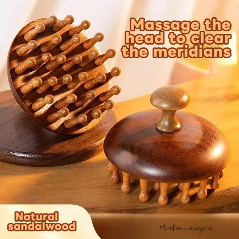 

Head Massagers Scalp Massage Comb Sandalwood 28 Nail Disc Tooth Massage Head Whole Body Meridian Comb Massage Tools