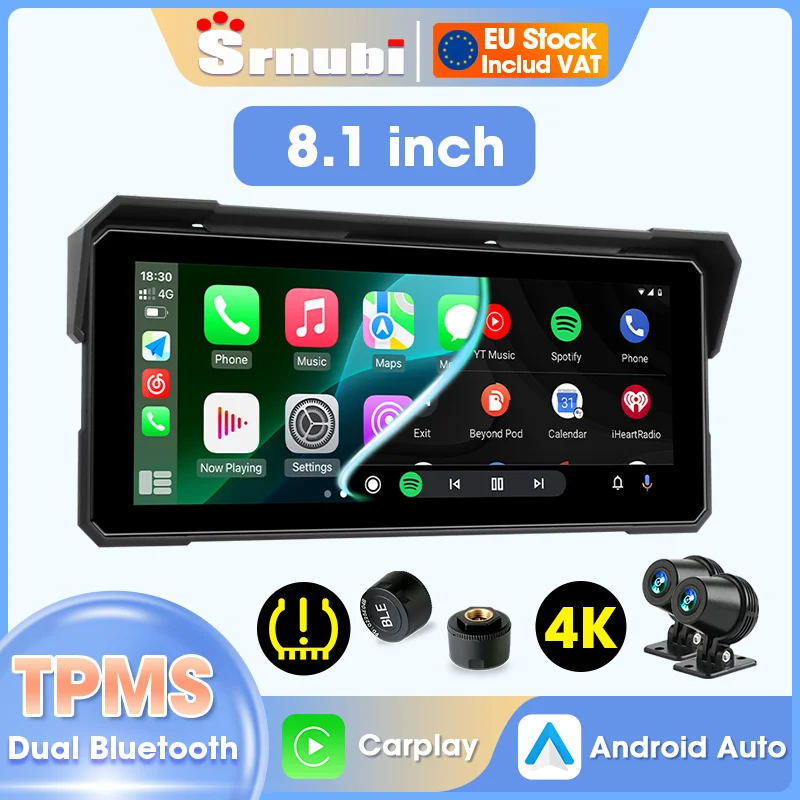 8,1 Zoll großer Bildschirm tragbare GPS-Navigation Motorrad DVR Wireless CarPlay Android Auto mit Dual Bluetooth IPX7 wasserdicht