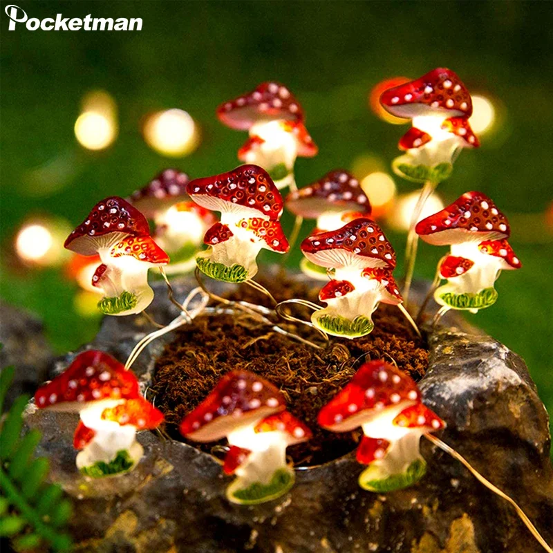 

3D Mushroom String Lights Fairy String Lamps Garden Yard Festival Atmosphere Decorative Light Party Night Lights