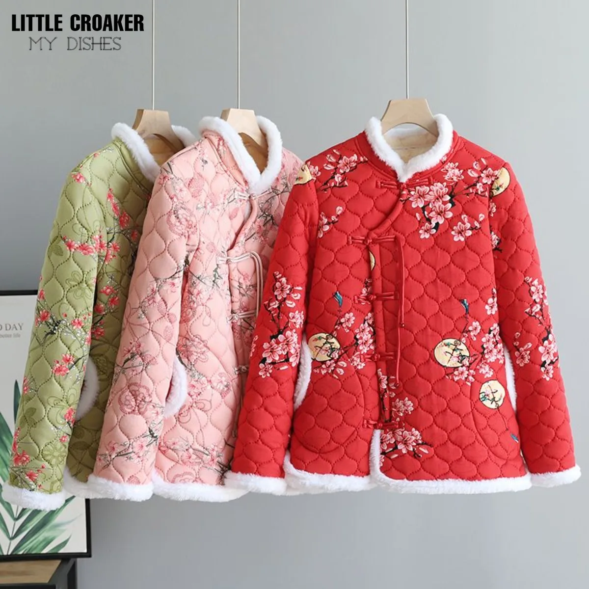 

Праздничная китайская женская традиционная верхняя одежда для парней, зимнее пальто с цветочным принтом | Короткий костюм Тан в новогоднем стиле