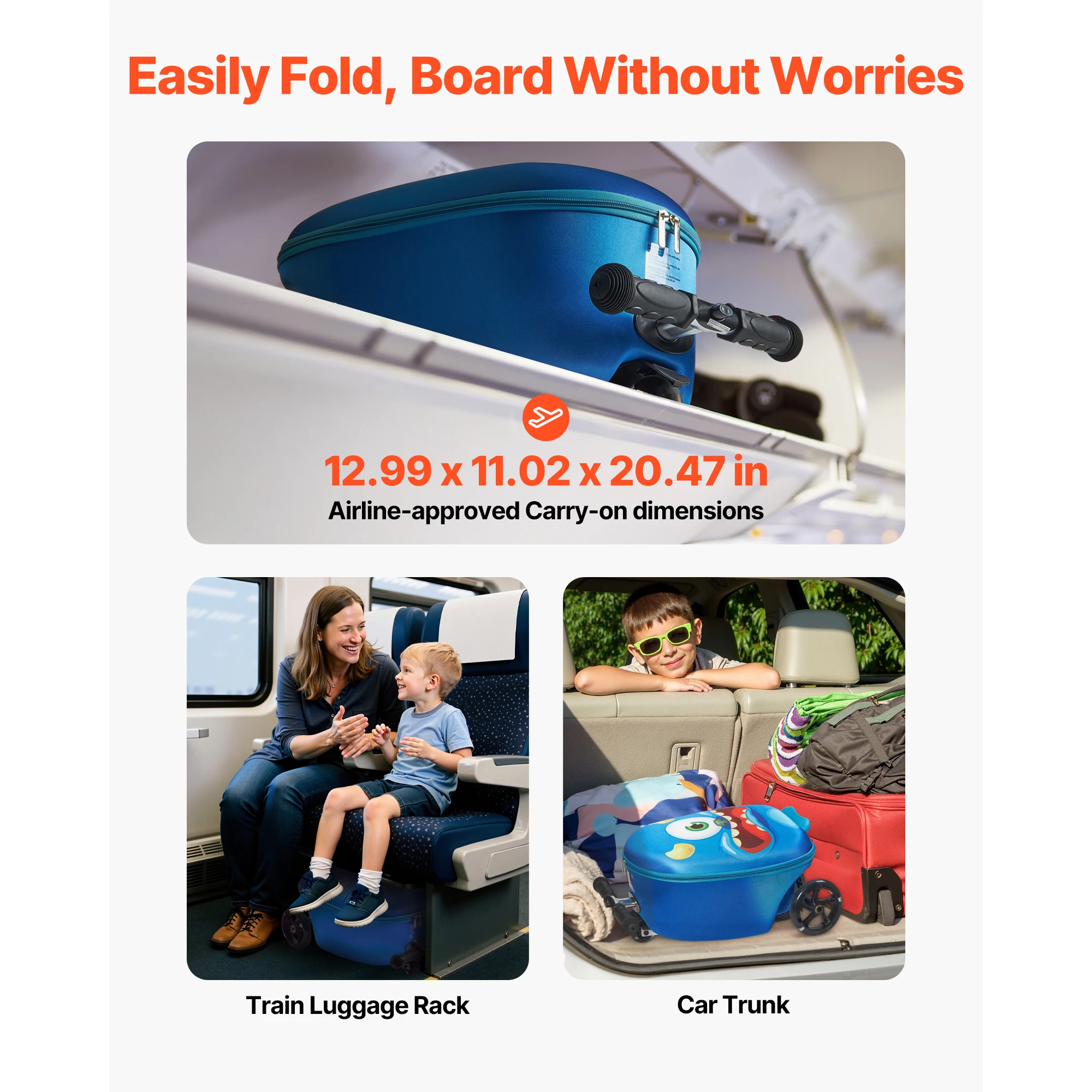 SucceBuy 20 pouces bagage à main 20L valise de scooter pour enfants avec roues Flash PU et poignée réglable bagage pliable pour enfants