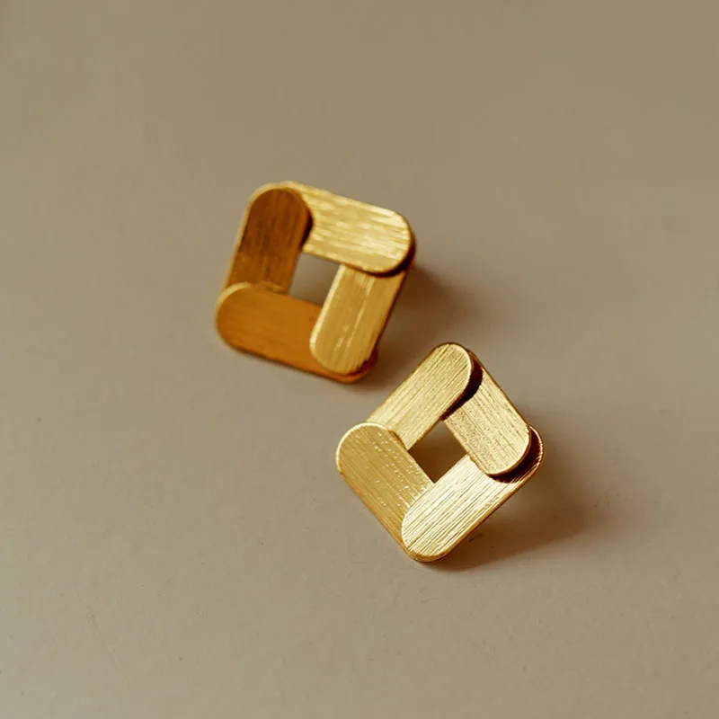 Brushing texture paper folding square stud earrings for women geometric earrings unique cool funny jewelry new in 2025