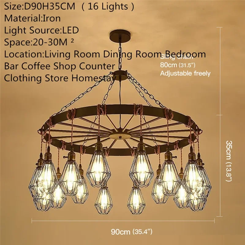 RONIN American Retro Pendent Lamp Industrial Wind Living Room Restaurant Loft Clothing Store Cafe Bar Box Homestay Chandelier