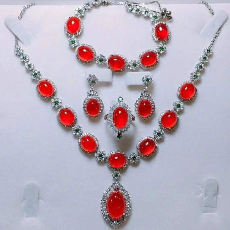 

Подвесной светильник с поверхностью яйца из халцедона, роскошный модный ледяной халцедон, комплект из четырех предметов, серьги, кольцо, браслет