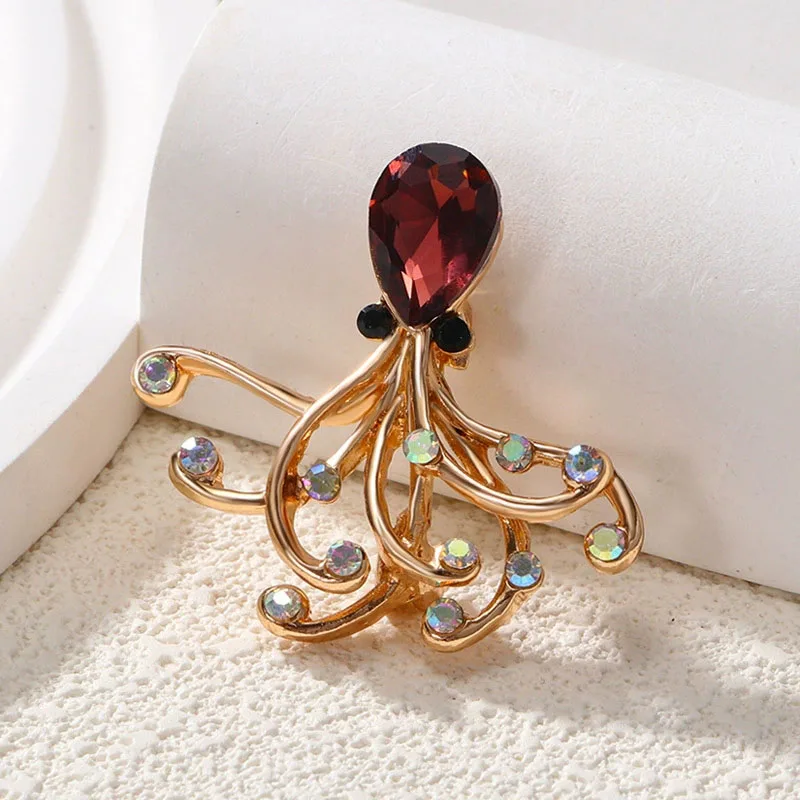 New Shiny Rhinestone Octopus Brooches for Women Unisex Glass Sea Life Pins Event Party Backpack Decoration Clothes Accessories