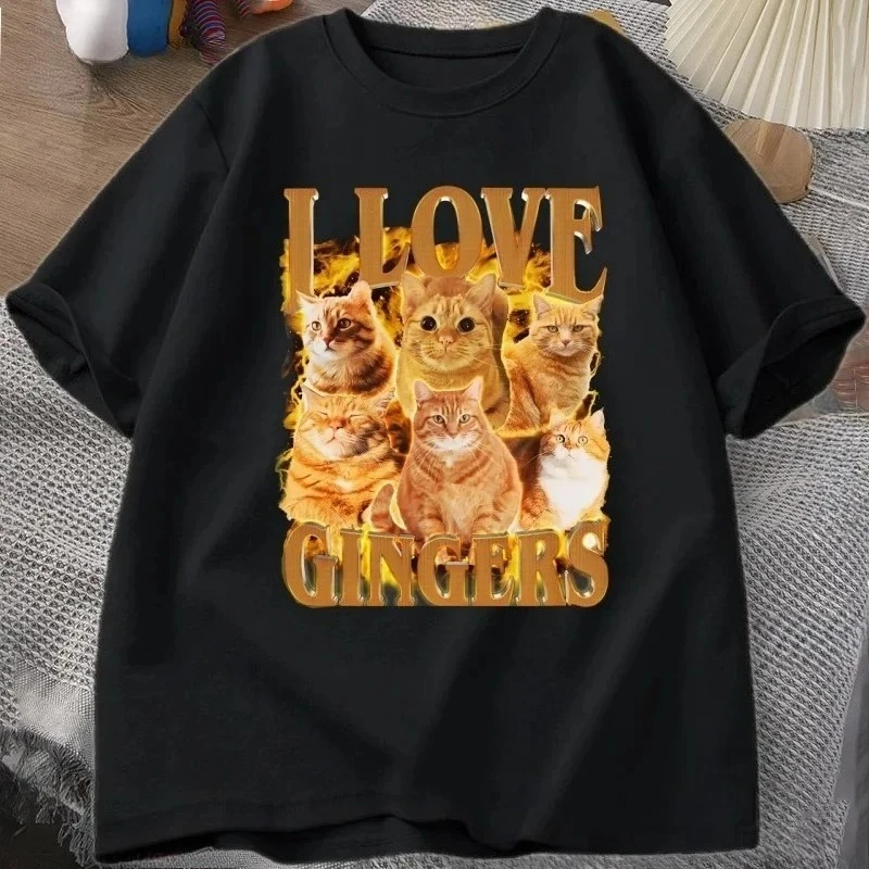 Eu amo gengibre camiseta engraçado gato laranja camiseta vintage y2k casual manga curta tripulação pescoço streetwear roupas femininas y2k