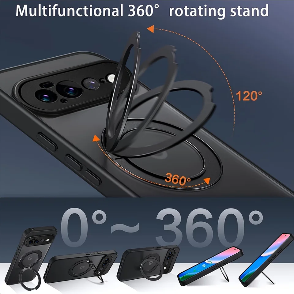 Funda magnética con rotación 360° y soporte para Google Pixel 11 10 9 Pro XL 8 7 6 Pro 10a 9a 8a 7a 6a, con anillo metálico 2