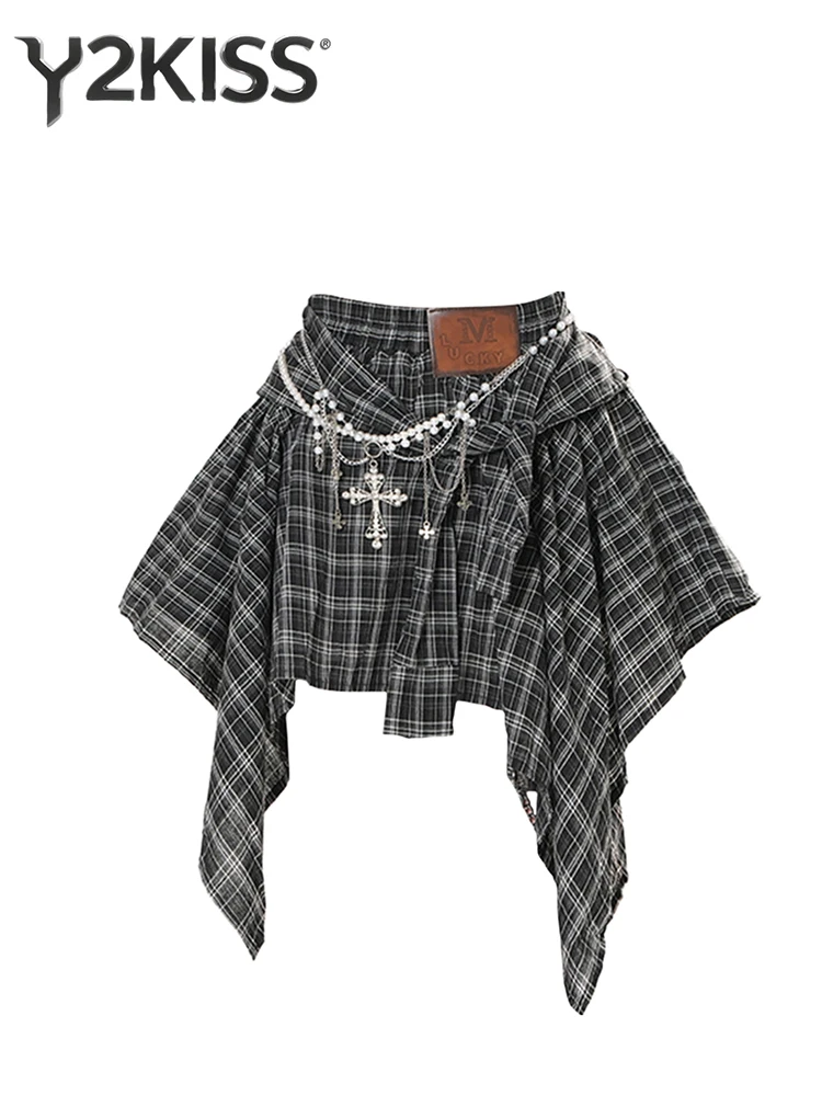 2025 Herfst Winter Vrouwen Koreaanse Mode Onregelmatige Mini Geruite Rok Jaren 2000 Kpop Cyber Punk College Stijl Japanse Y2k streetwear