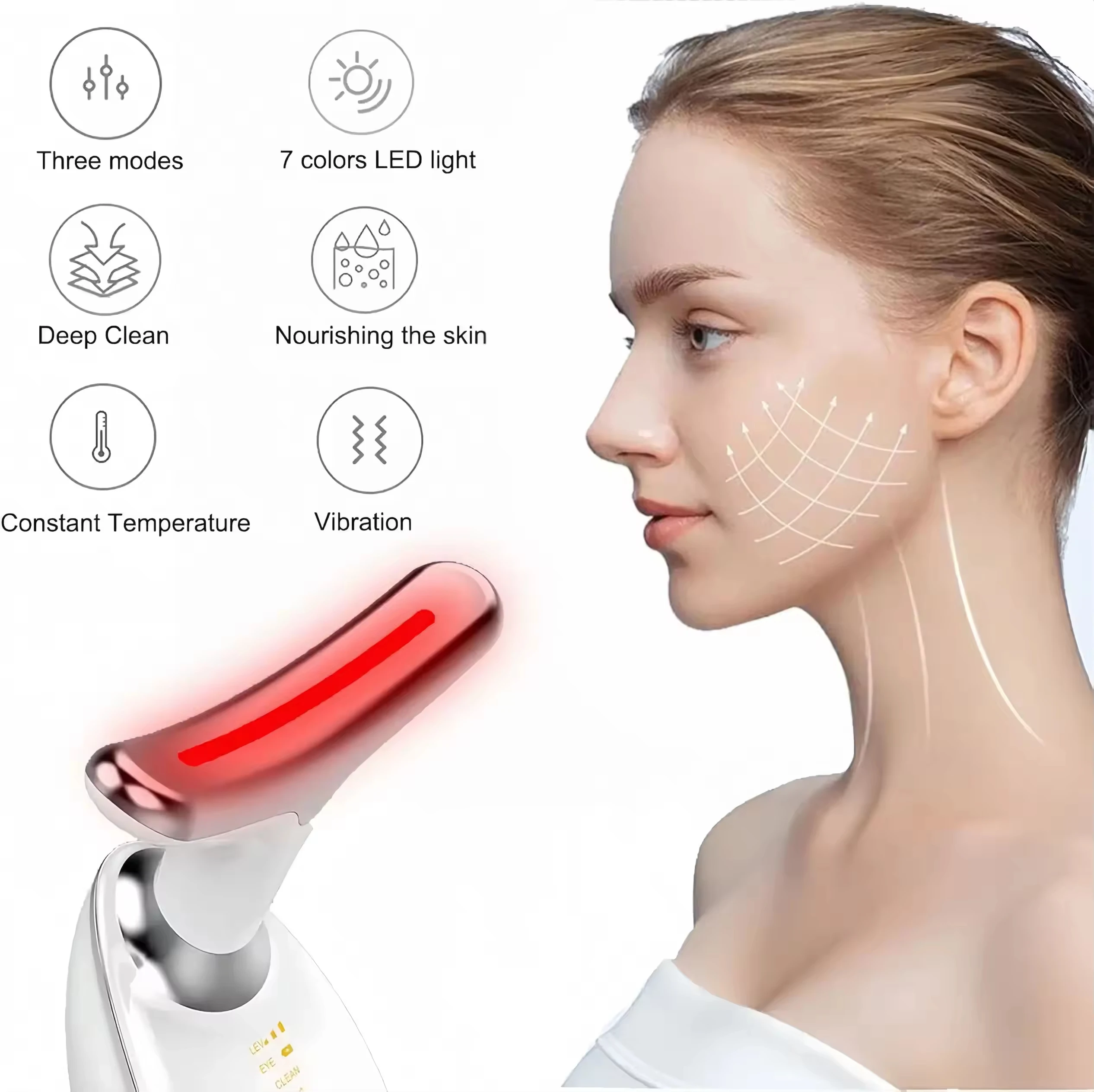 Terapia de led vermelho anti idade cuidados faciais 7 cores led pele firme removedor de rugas facial pescoço levantamento massageador