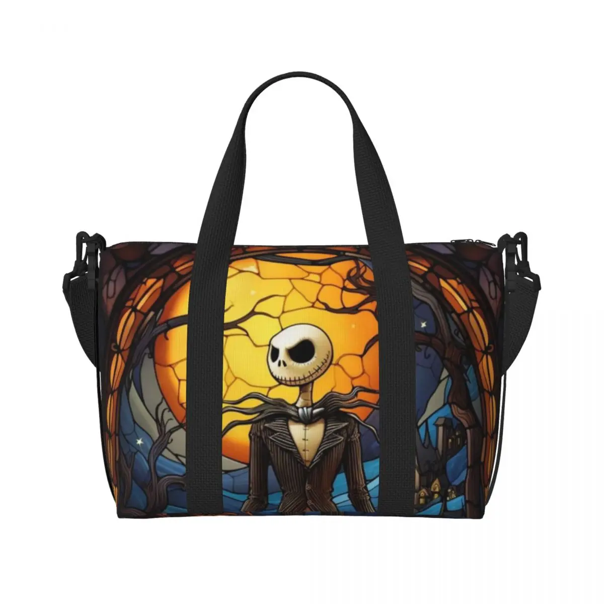 

Custom Jack SkellingtOn Pumpkin King Beach Tote Bag for The Nightmare Before Christmas Big Compartment Gym Beach Travel Bags