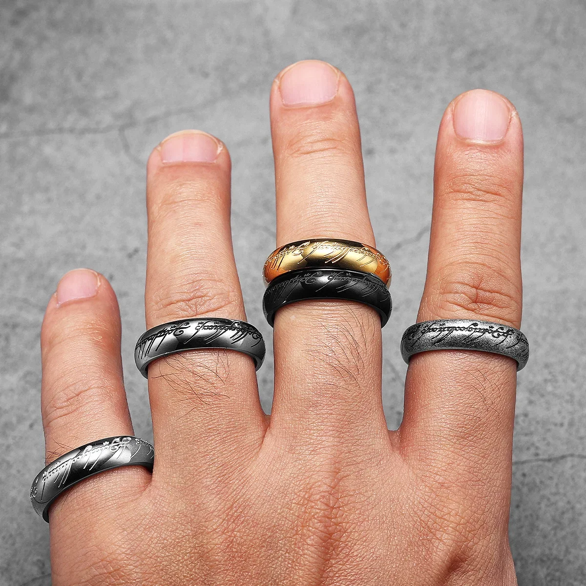 6MM Stainless Steel Exquisite Couples Ring Unisex Power Elf Bilbo Baggins Gollum Tolkien Letter Wizard Accessories Jewelry Gifts - view 5