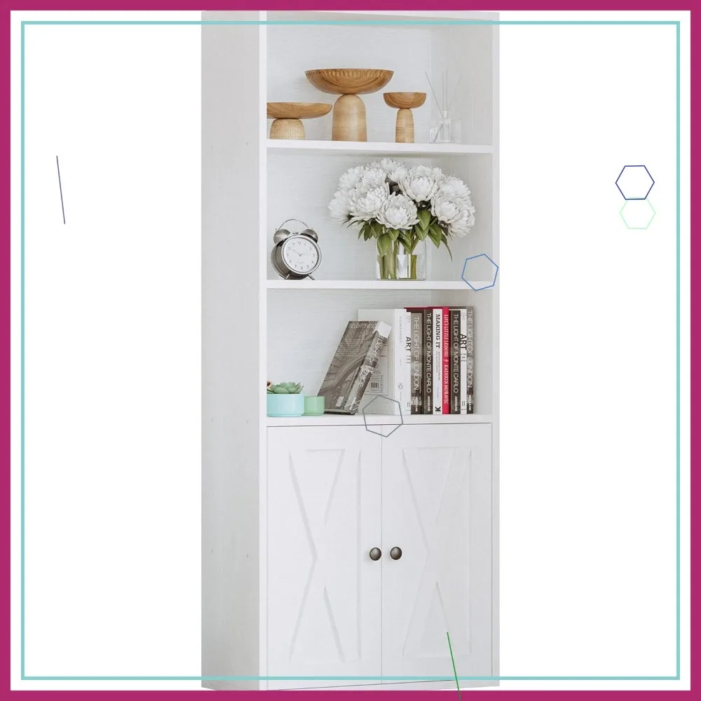 

Промышленный книжный шкаф с 5 полками и дверцами, мебель для хранения глубиной 11,8 дюйма для домашнего офиса, гостиной