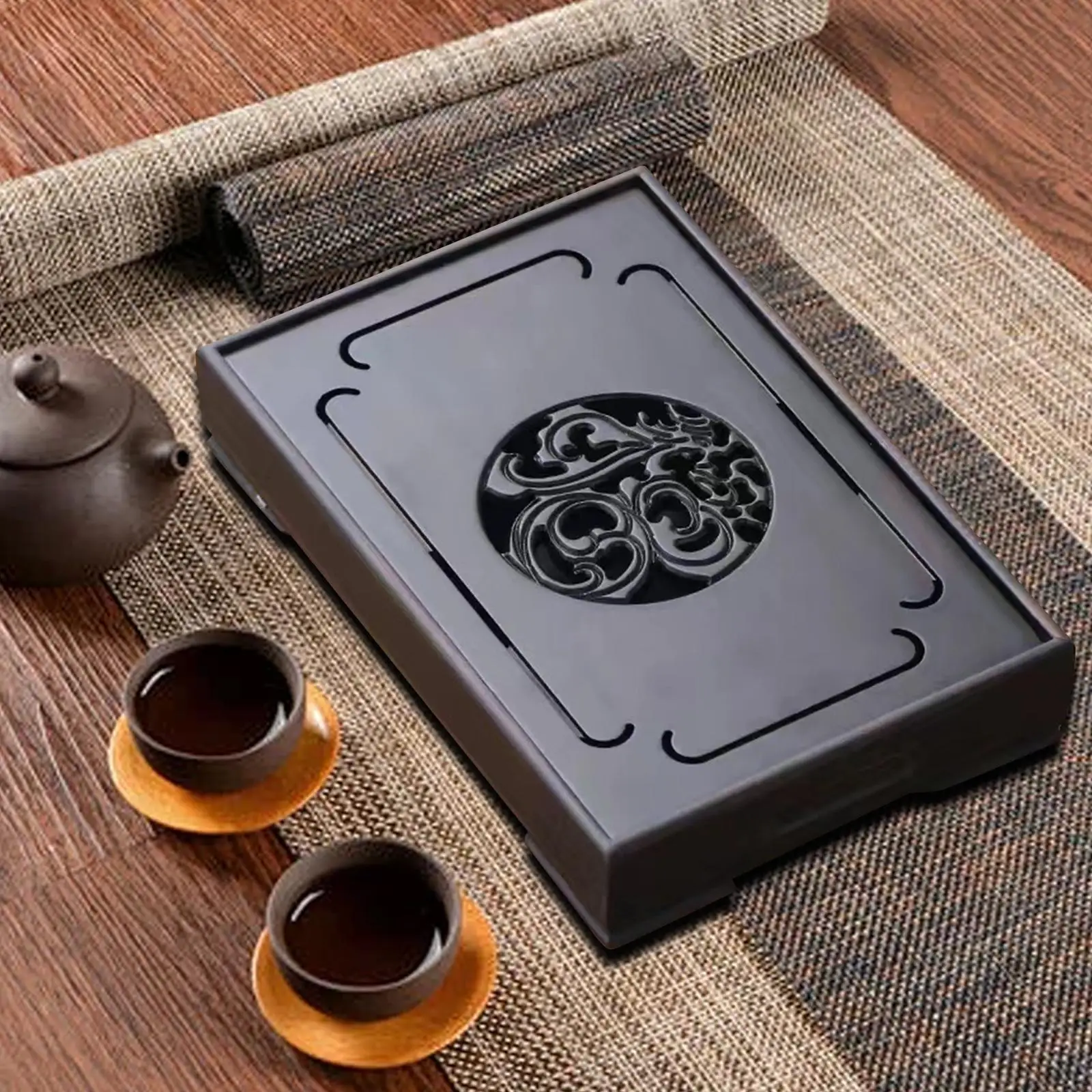 Gongfu Tea Serving Tray Table Box Resturant Bamboo Multipurpose Table Dry Soaking Platform Polished Surface Kungfu Tea Tray