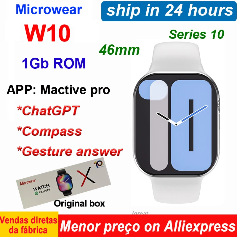 Microwear W10  Smart Watch X Series 10 ChatGPT 1GB ROM  Compass New Gesture Bluetooth Call NFC GPS Tracker Men Smartwatch Women